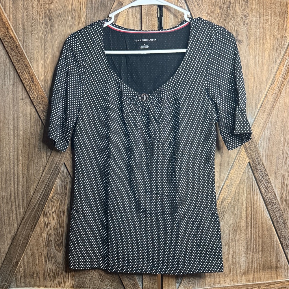 Tommy Hilfiger Black Polka Dot Short Sleeve Scoop Top